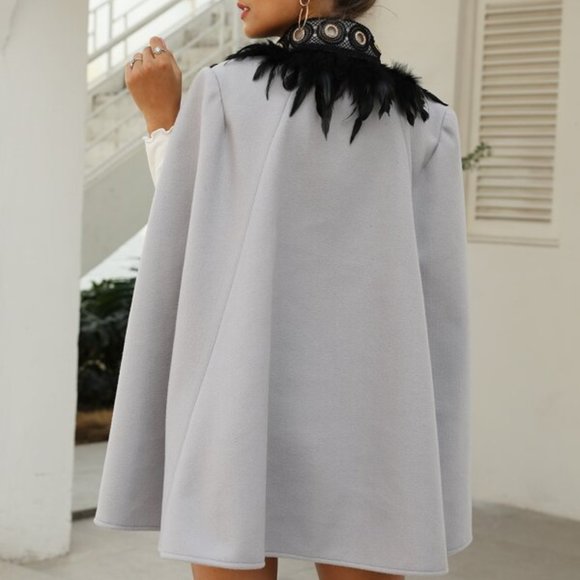 CHIC DOLLZ Feather Detailed Cape - Picture 3 of 5